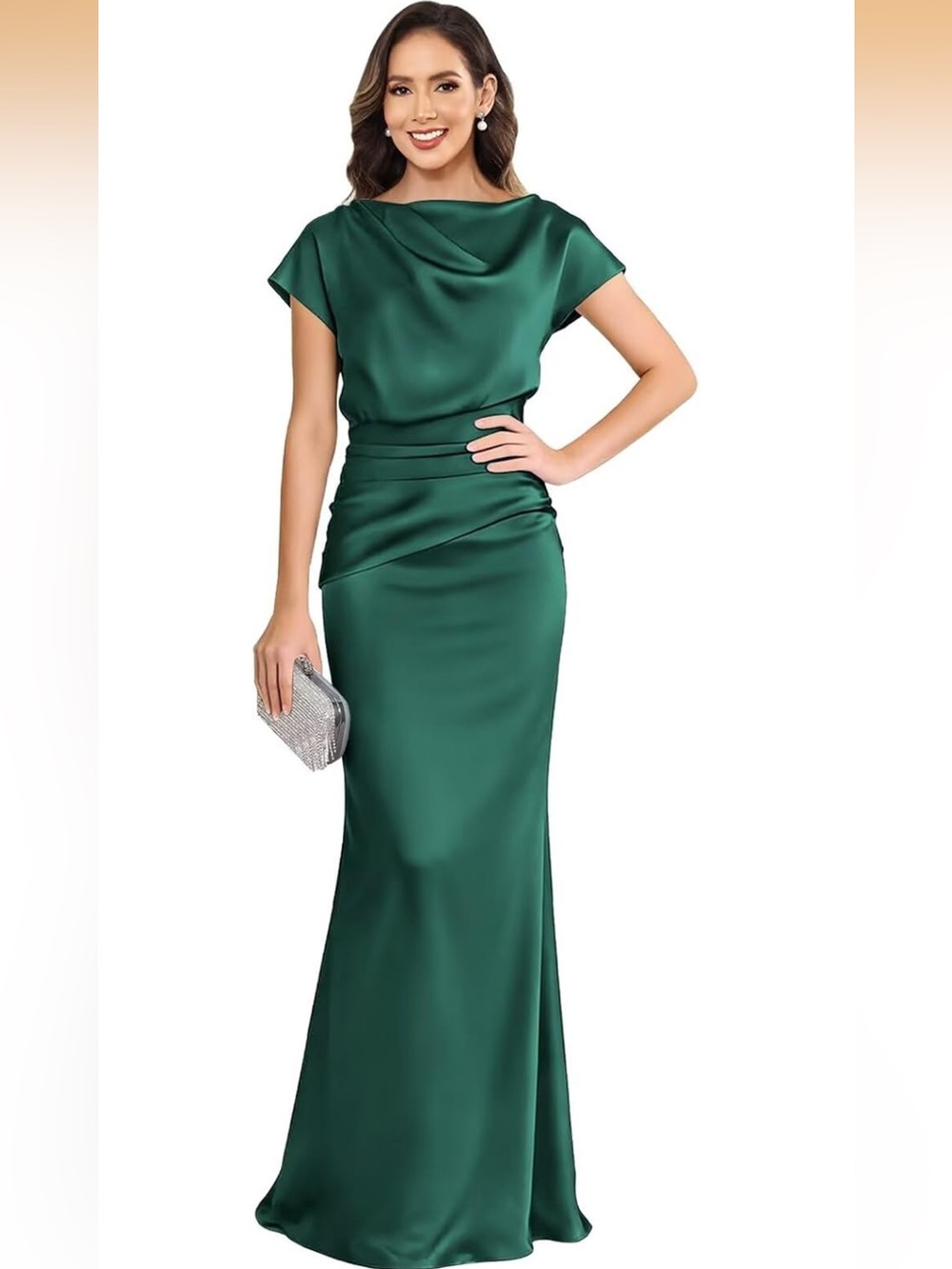 Beginning Boutique Emerald Green Satin Maxi Dress